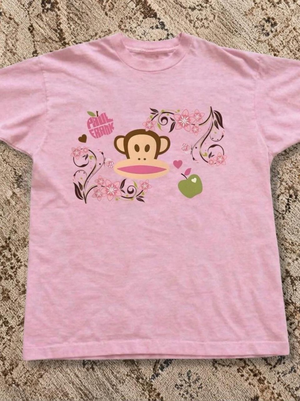 Gildan Pink Paul Frank Graphic Tee with Green Apple Accent